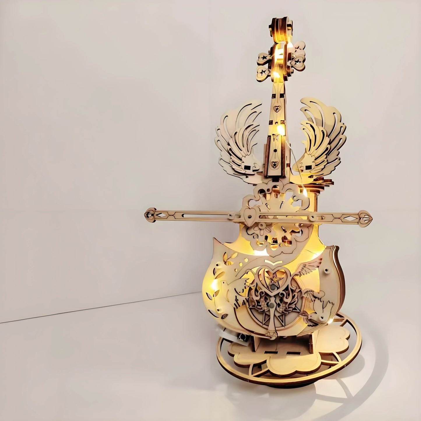 Gift ready: premium 3D linden wood cello music box kit in packaging with tools and instruction manual