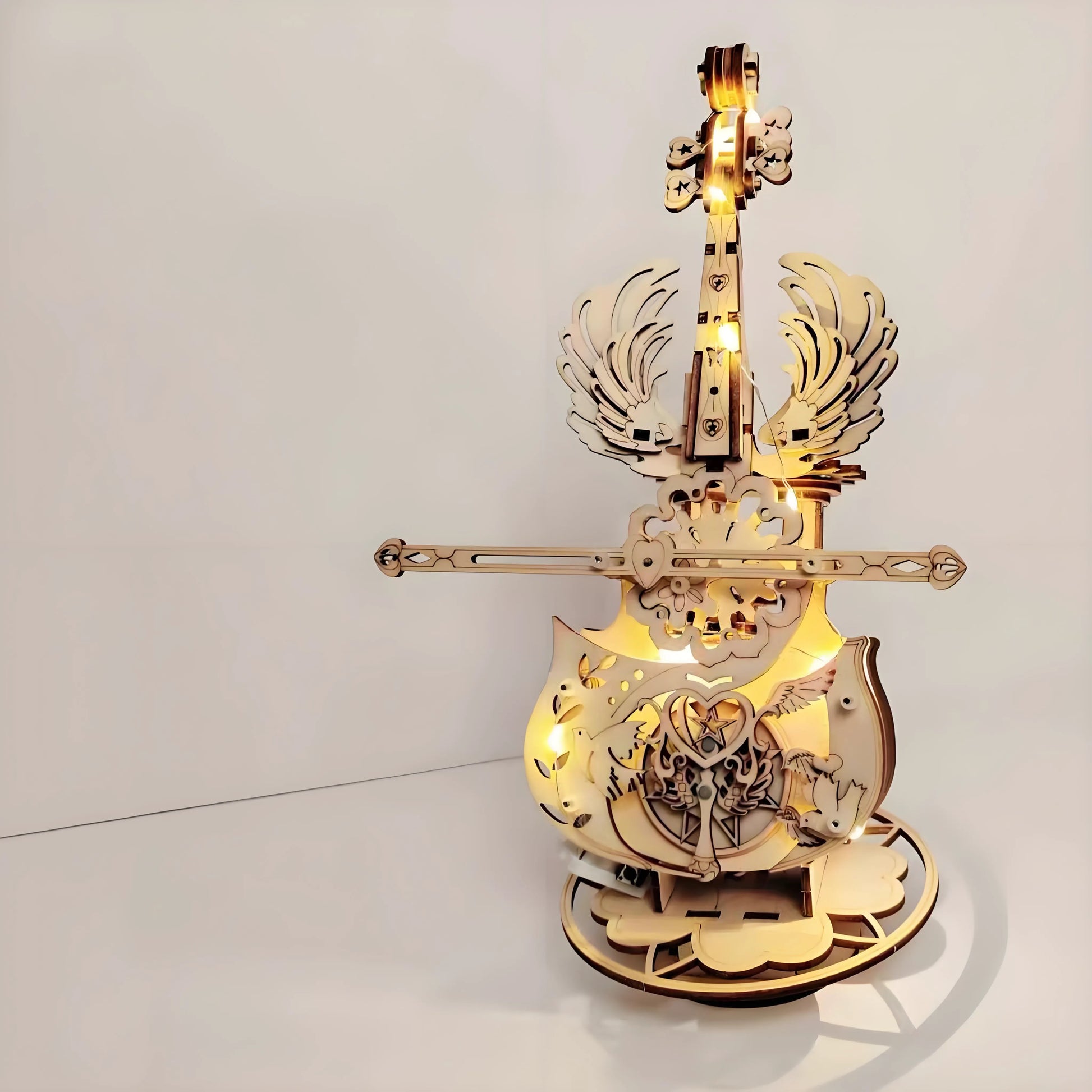 Gift ready: premium 3D linden wood cello music box kit in packaging with tools and instruction manual