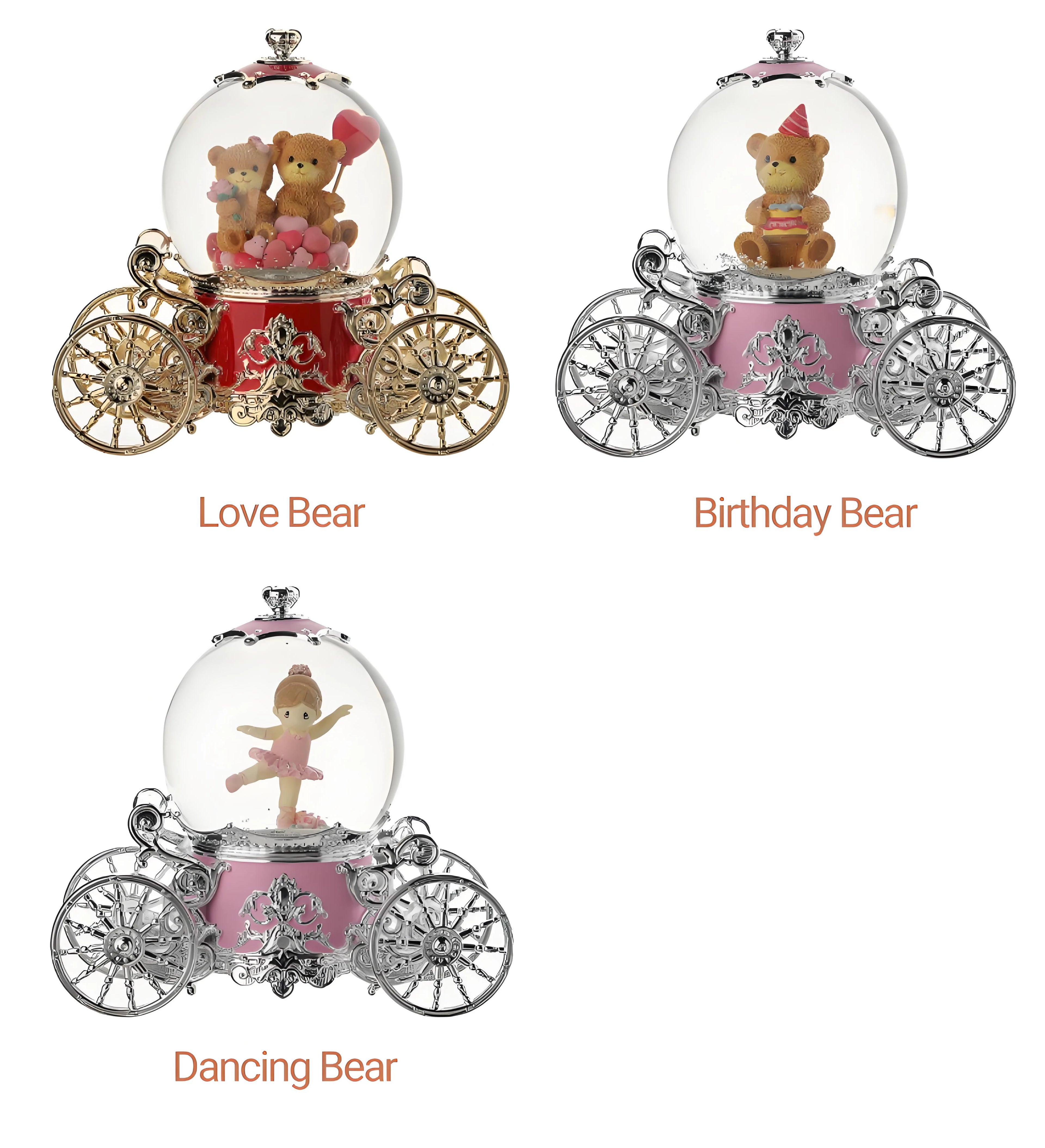 Pumpkin carriage musical snow globe interior figurine detail with elegant fairytale styling