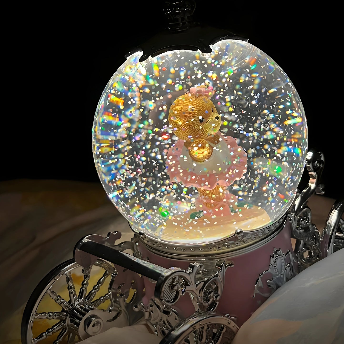 Fairytale pumpkin carriage music box snow globe for collectors and decorative display