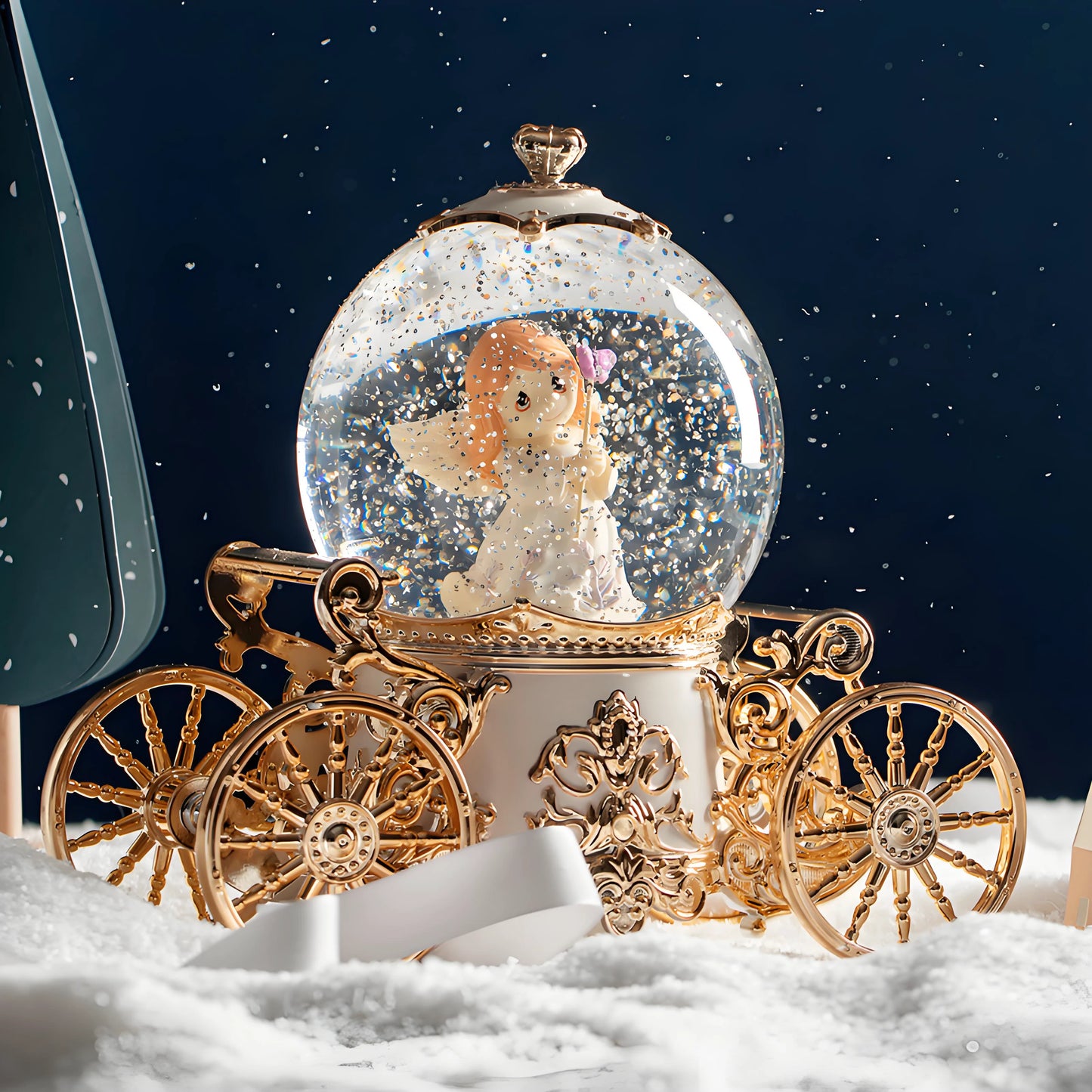 Decorative pumpkin carriage snow globe music box for seasonal and everyday home decoration