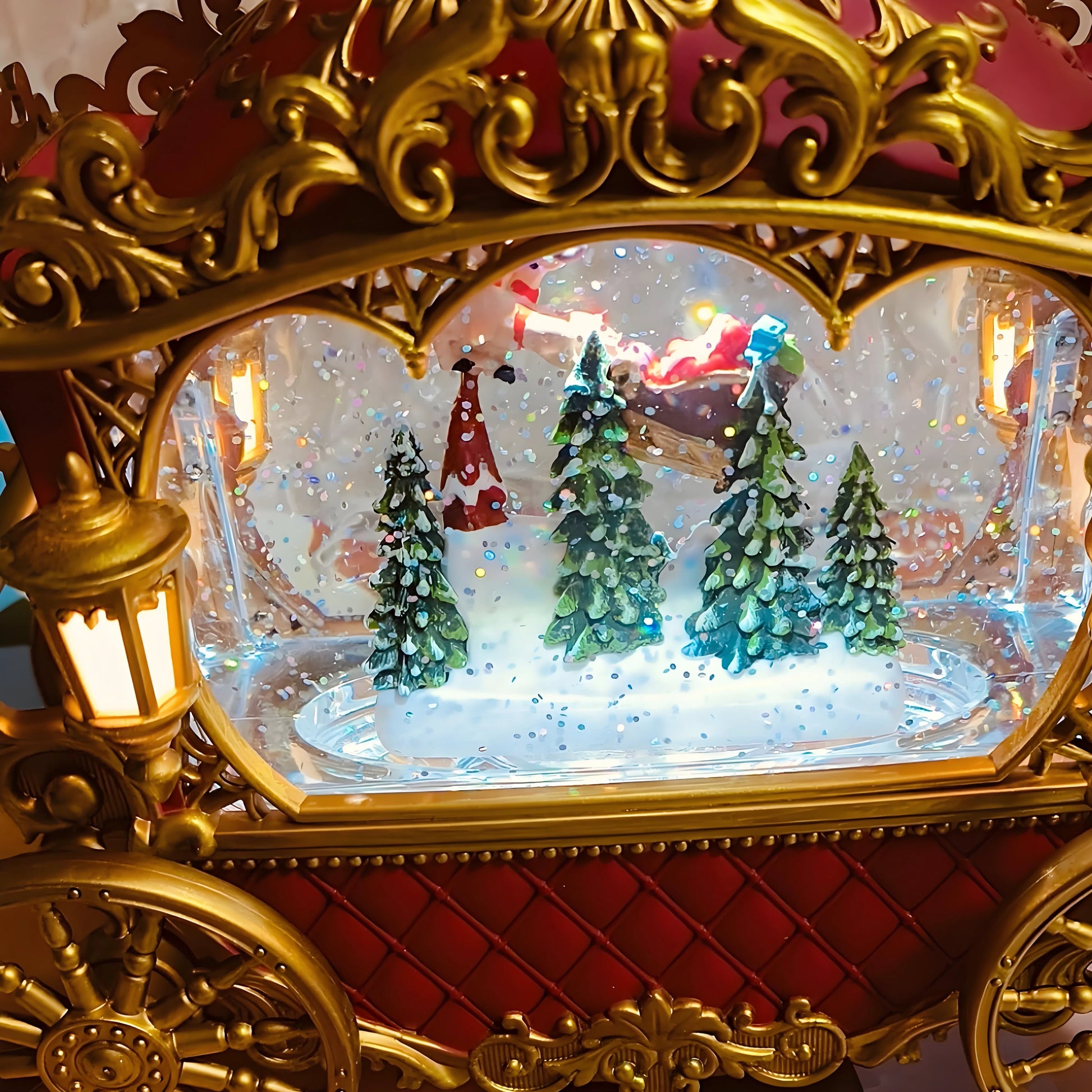 Christmas carriage snow globe music box with built-in holiday tunes