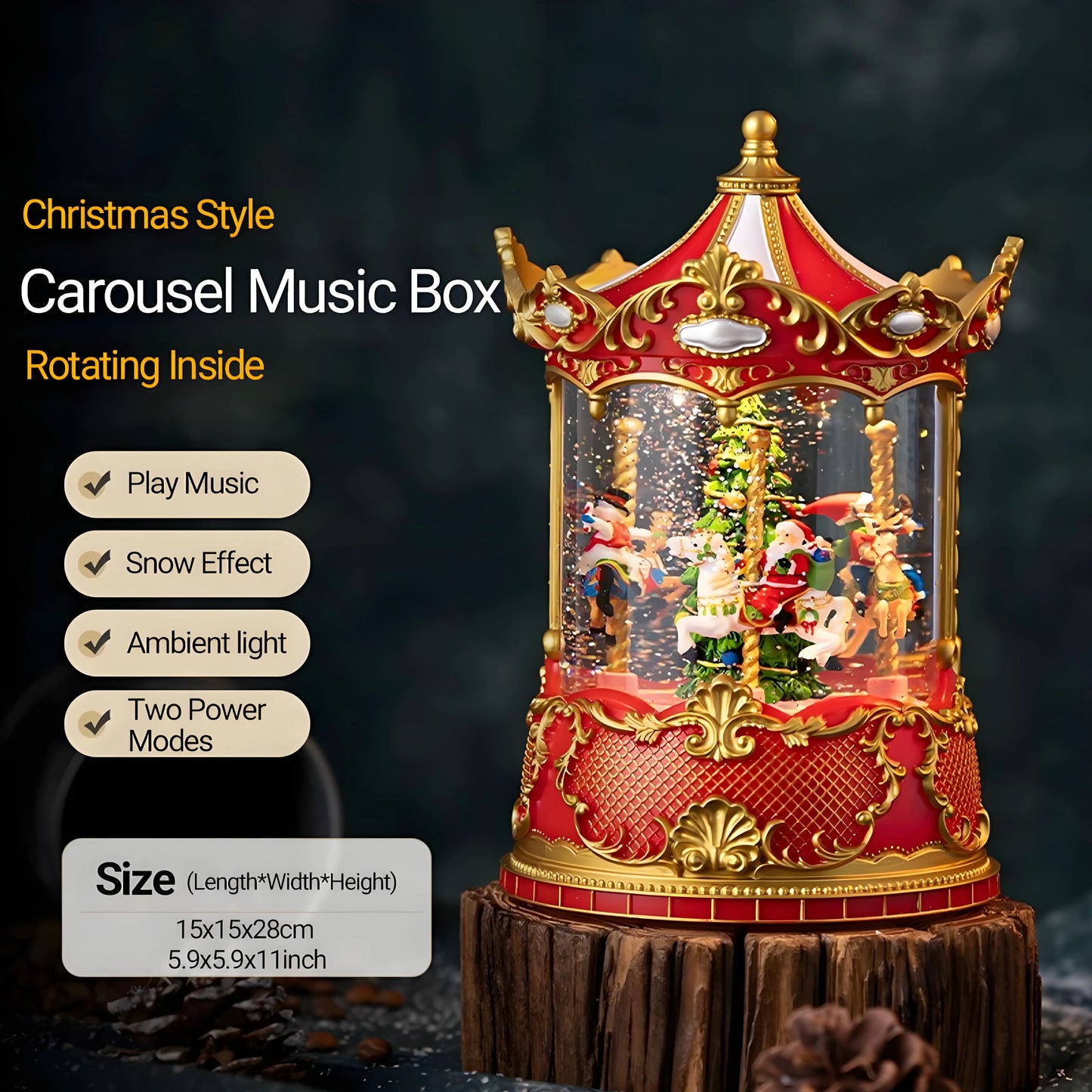 Battery and USB dual-power Christmas music box for holiday home décor