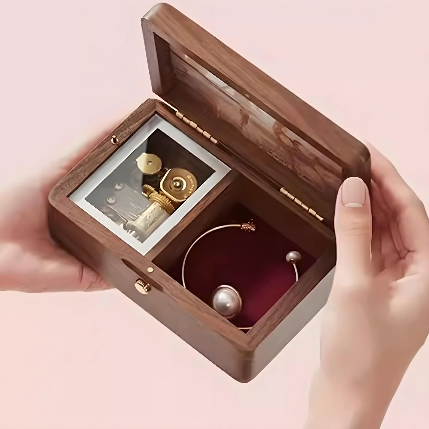 Personalized engraving and custom photo on walnut wooden music box, perfect romantic or anniversary gift