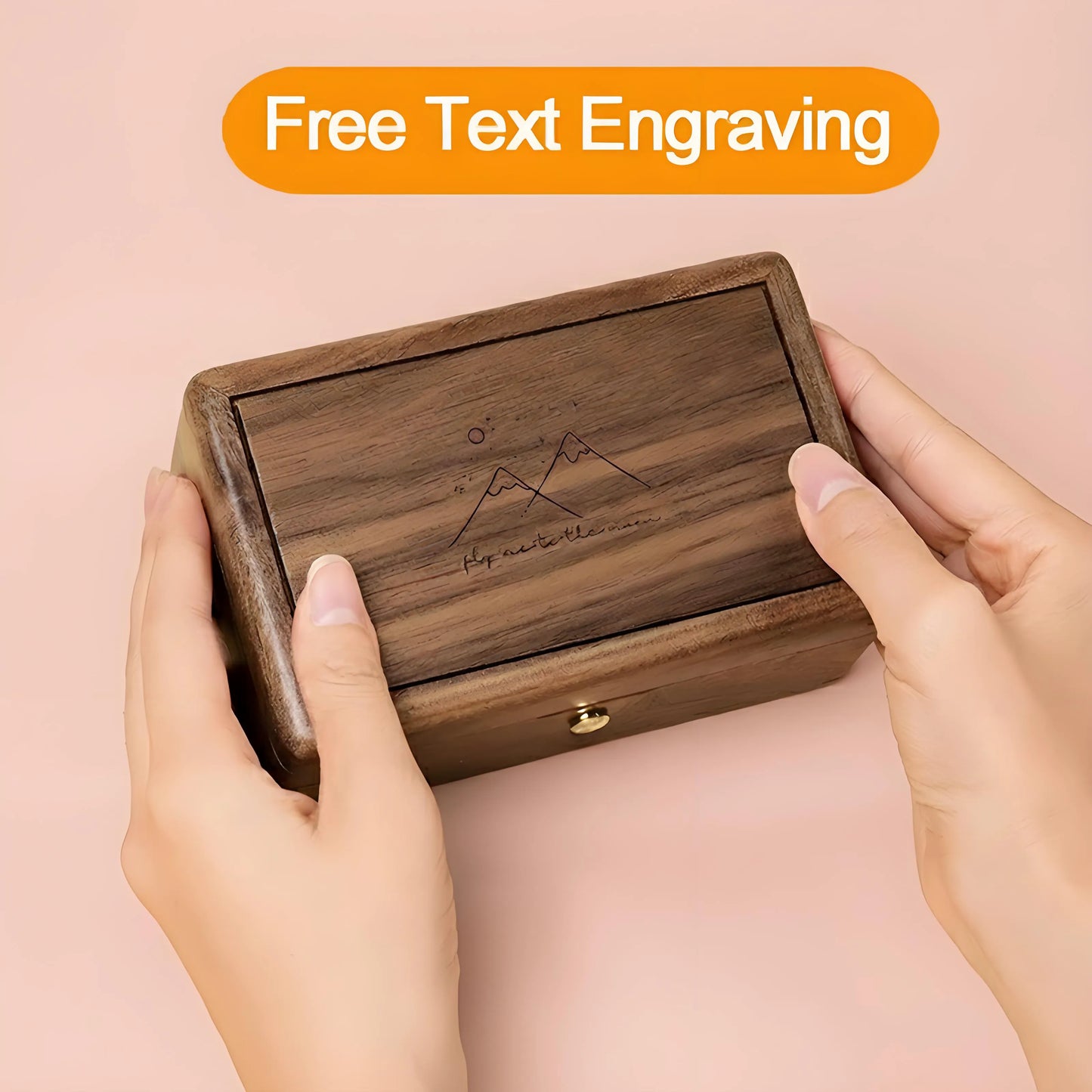 Laser engraved custom message on walnut wooden music box, personalized keepsake gift