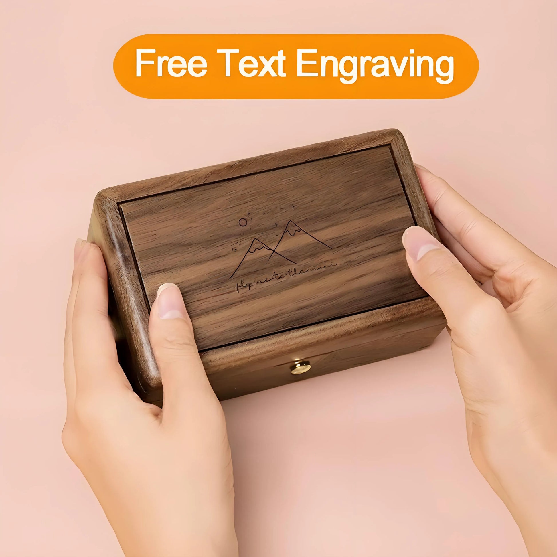 Laser engraved custom message on walnut wooden music box, personalized keepsake gift