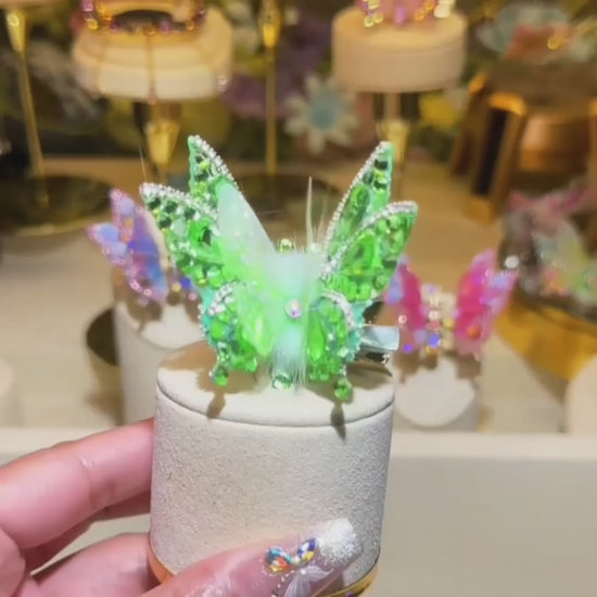 Butterfly hair clip styled in curly hair creating a soft fairy-like and romantic vibe