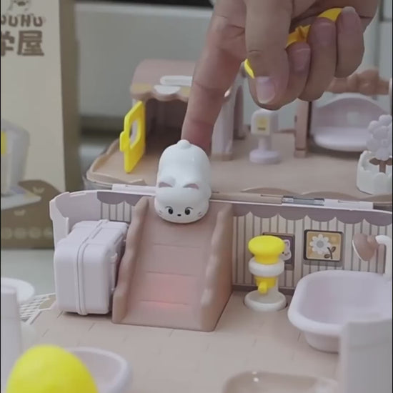 durable abs material close up of kids magnetic cat house toy showing safe edge and strong build quality